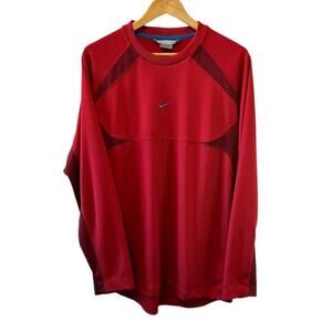 MENS NIKE Red Long Sleeve Athletic Crew Neck Shirt Size L